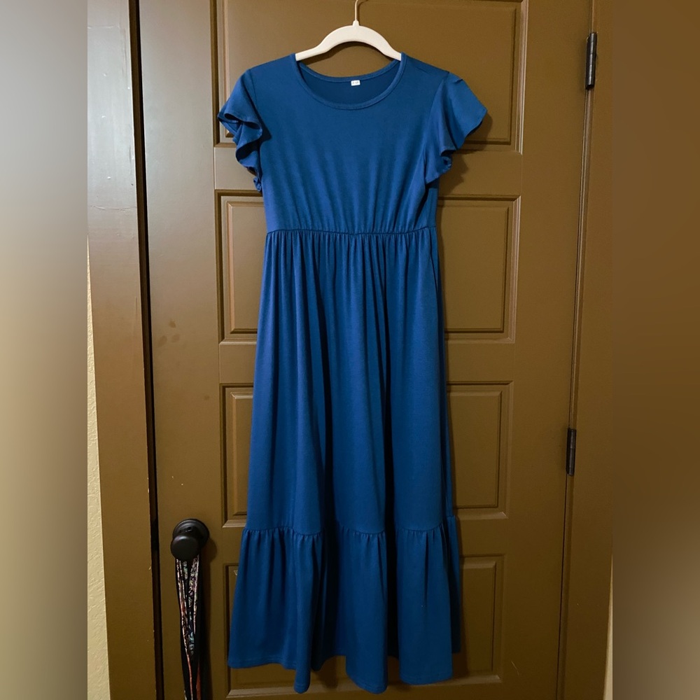 Amazon Essentials Blue Ruffled Sundress with Cap Sleeves